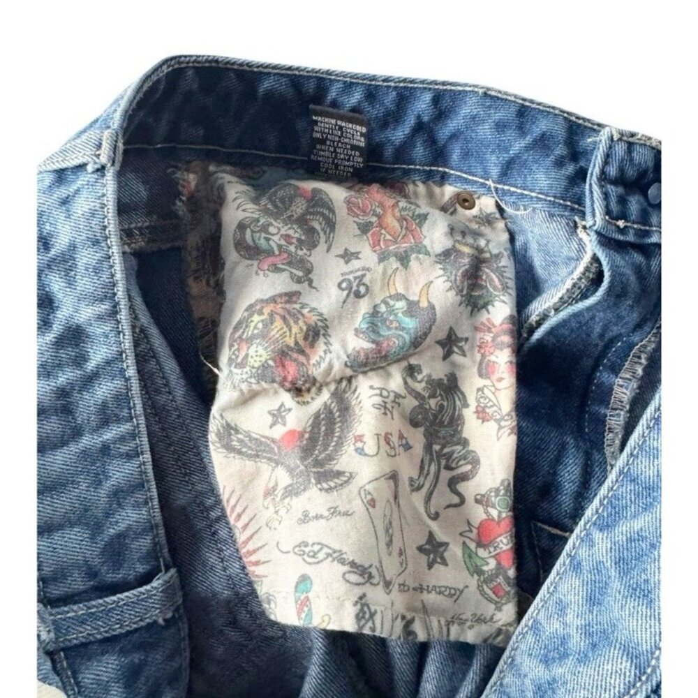 Ed Hardy Women’s Sz 30 Wide Leg Baggy Fit Tattoo Dragon Koi Snake Floral Jeans - Picture 8 of 11